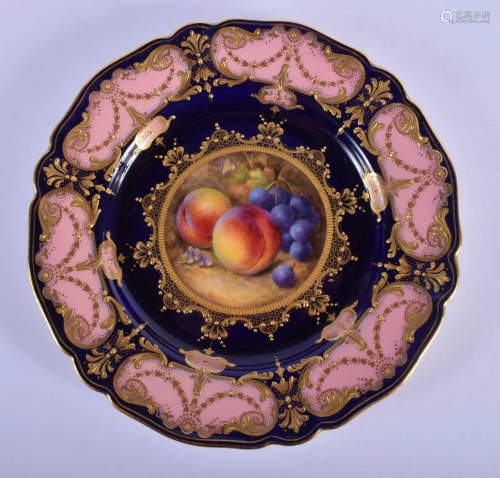 Royal Worcester plate with pink and blue border painted