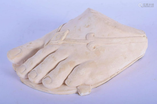 AN ANTIQUE GRAND TOUR PLASTER FOOT. 16 cm x 9 cm.