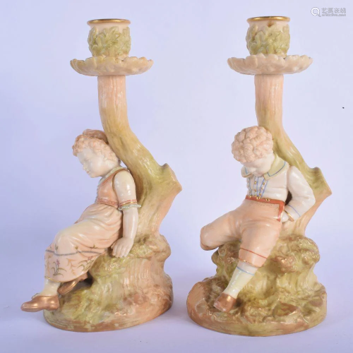 Royal Worcester pair of candlestick figures of children