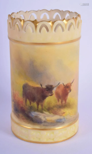 Royal Worcester pieced neck vase painted with Highland