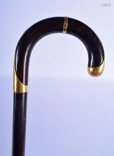 AN ANTIQUE 18CT GOLD MOUNTED WALKING CANE. 90 cm …