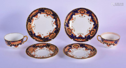 Royal Crown Derby pair of teacups, saucers and side