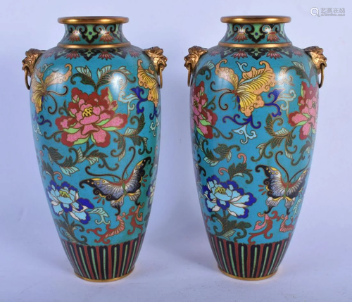 A PAIR OF 19TH CENTURY CHINESE CLOISONNE ENAMEL VASES