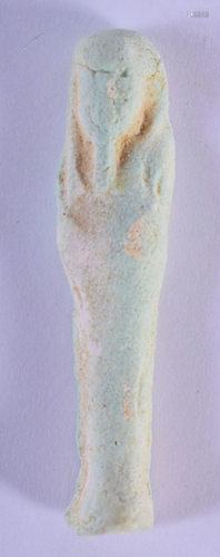 AN EARLY EGYPTIAN FAIENCE GLAZED USHABTI AMULET. 6 cm