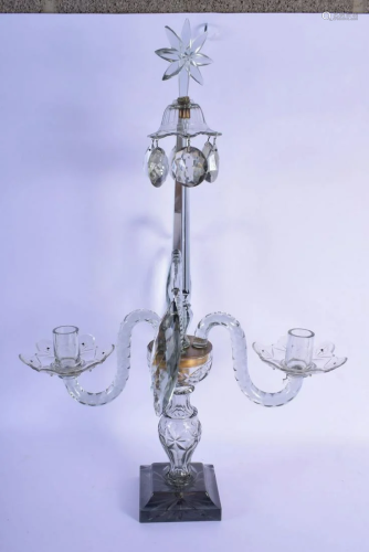 A LARGE GEORGE III CRYSTAL GLASS CANDELABRA. 60 cm x 30