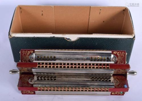 A RARE BOXED M HOHNER HARMONICA. 19 cm x 6 cm.