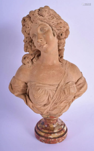 A 19TH CENTURY FRENCH TERRACOTTA BUST OF A CLASSICAL