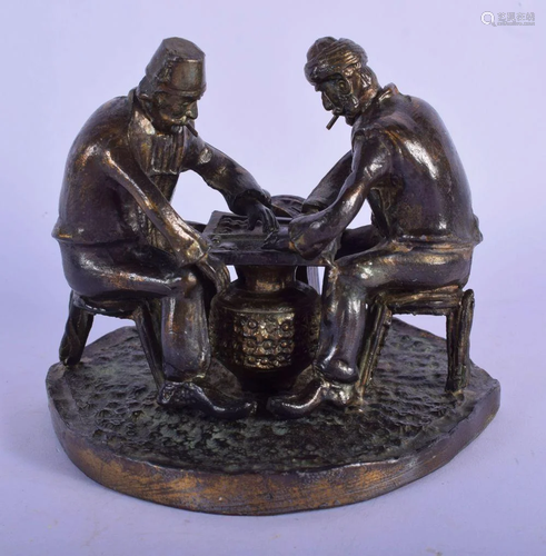 A 19TH CENTURY RUSSIAN BRONZE FIGURE OF TWO SEATED