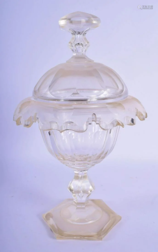 A VINTAGE GLASS BOWL AND COVER. 33 cm x 15 cm.