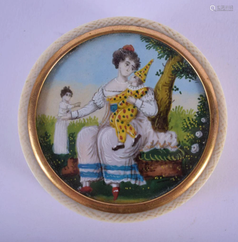 A LATE 18TH/19TH CENTURY EUROPEAN PAINTED IVORY INSET