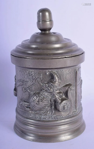 A RARE 19TH CENTURY PEWTER TEA CADDY AND COVER