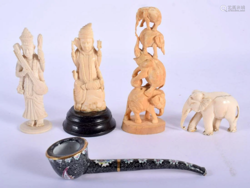 FOUR 19TH CENTURY ANGLO INDIAN CARVED IVORY BUDDHISTIC
