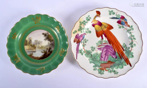 AN 18TH CENTURY DERBY SCALLOPED EXOTIC BIRD PLATE