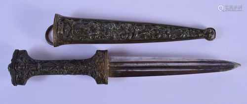 A 19TH CENTURY EUROPEAN BRONZE DAGGER decorated with