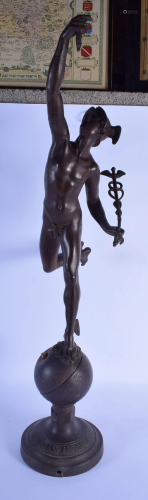 A LARGE 19TH CENTURY EUROPEAN SPELTER FIGURE OF MER…