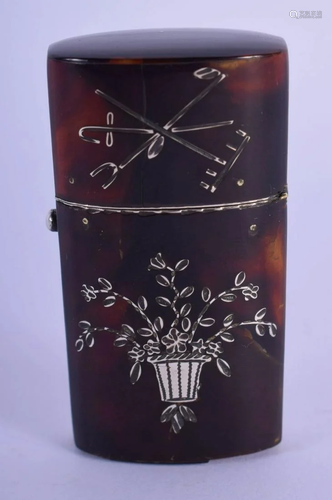 A REGENCY SILVER INLAID TORTOISESHELL ETUI. 5.5 cm x