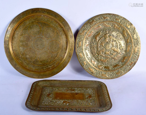 THREE 19TH CENTURY MIDDLE EASTERN ISLAMIC BRASS DISHES