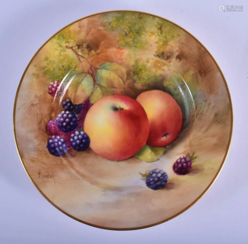 Royal Worcester plate painted with fruit by Moseley,