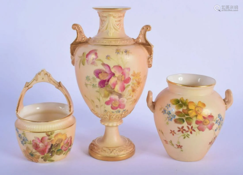 Royal Worcester two handled blush ivory vase painted