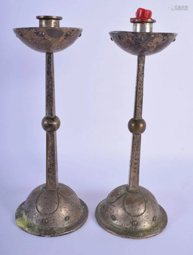 A STYLISH PAIR OF WMF ARTS AND CRAFTS SILVER PLATED