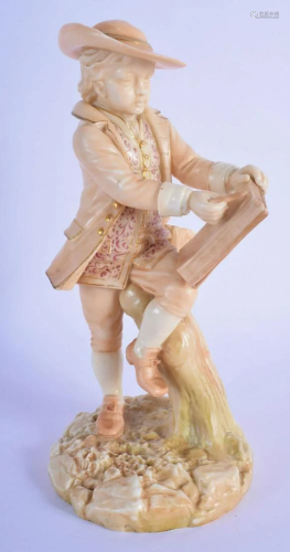 Royal Worcester blush ivory figure of a boy writing on
