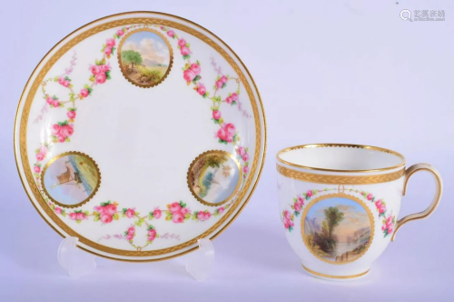 Minton coffee cup and saucer painted with five circular