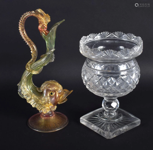 A REGENCY CUT GLASS VASE together with an antique