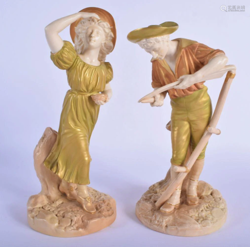 Royal Worcester blush ivory pair of figures of a boy