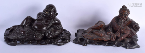 A PAIR OF 19TH CENTURY CHINESE HARDWOOD IMMORTALS