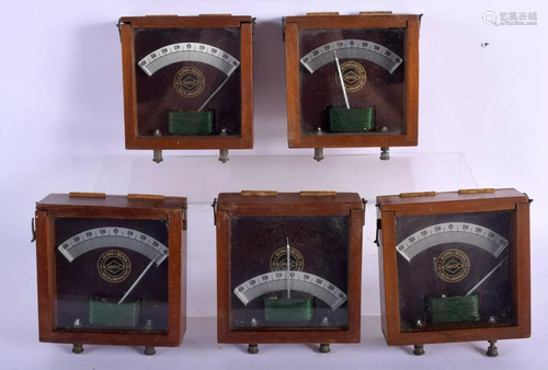 FIVE VINTAGE W & J GEORGE BECKER LTD AMP METERS. 10 cm