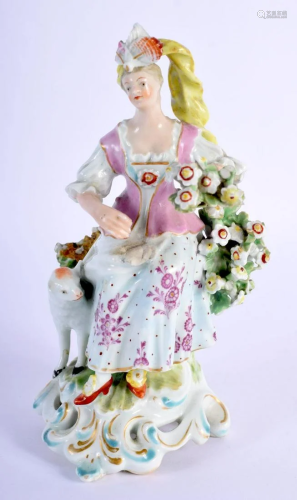 AN 18TH CENTURY DERBY PORCELAIN FIGURE OF A FEMALE