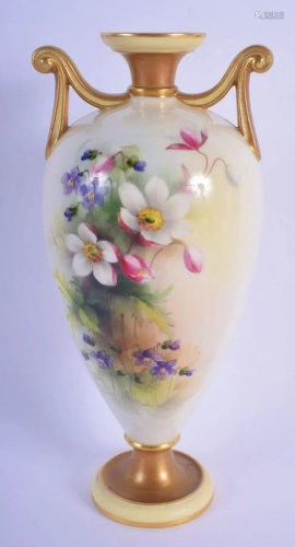 Royal Worcester two handled vase finely painted with