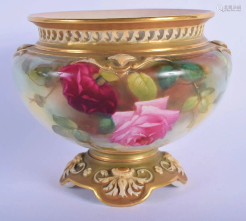 Royal Worcester pedestal four footed bowl painted with