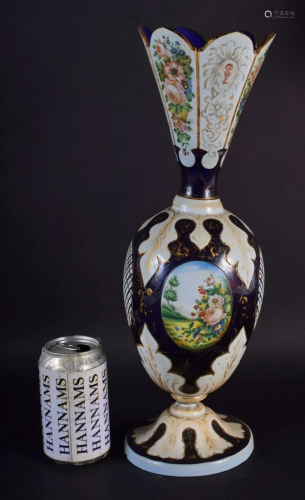 A 19TH CENTURY BOHEMIAN ENAMELLED GLASS VASE painted