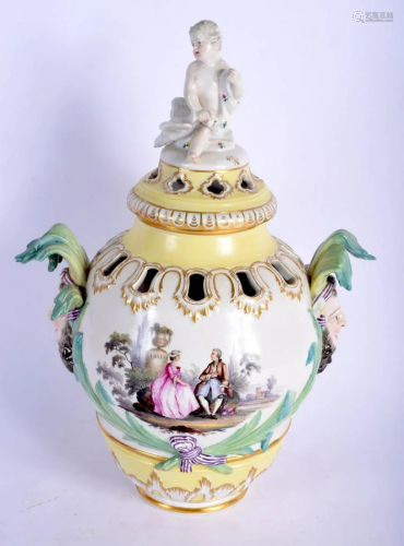 A LARGE 19TH CENTURY KPM BERLIN TWIN HANDLED PORCELAIN