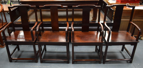 A set of 4 Chinese hardwood yoke back chairs (Hongmu)