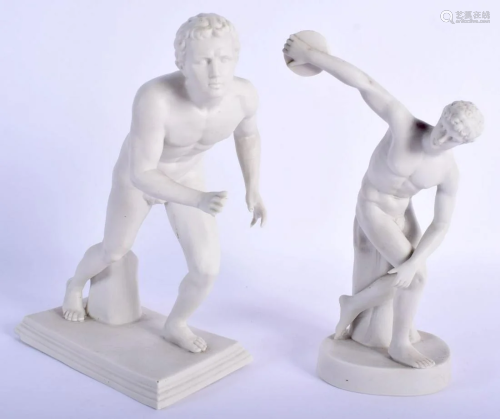 TWO ANTIQUE GRAND TOUR PARIAN WARE FIGURES OF ATHLETES