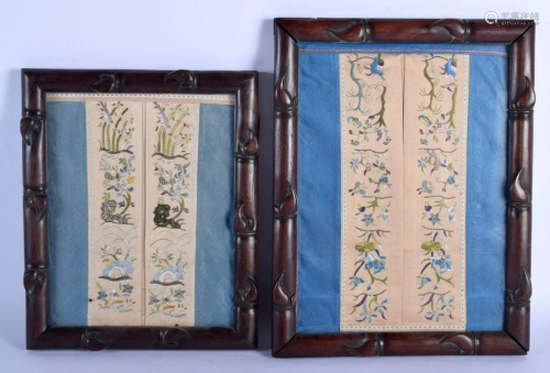 A PAIR OF 19TH CENTURY CHINESE HONGMU AND SILK
