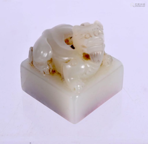 A 19TH CENTURY CHINESE CARVED GREYISH WHITE JADE SEAL