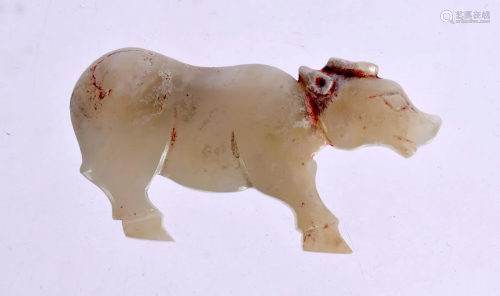 A 19TH CENTURY CHINESE CARVED JADE FIGURE OF A BULL