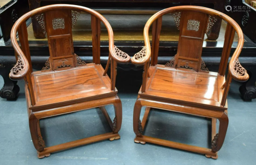 A PAIR OF CHINESE HORSESHOE-BACK ARMCHAIRS Hua…