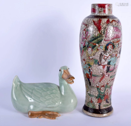 A 19TH CENTURY CHINESE CRACKLE GLAZED FAMILLE ROSE VASE