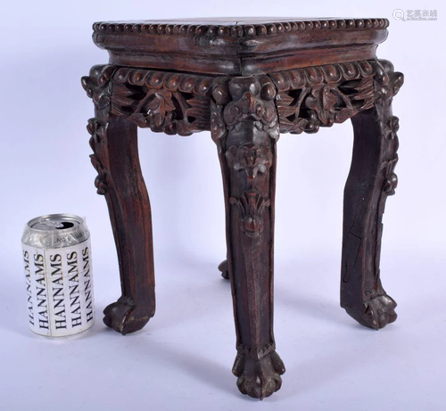 A 19TH CENTURY CHINESE CARVED HARDWOOD MARBLE INSET