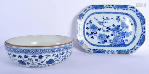 AN 18TH CENTURY CHINESE EXPORT BLUE AND WHITE DISH