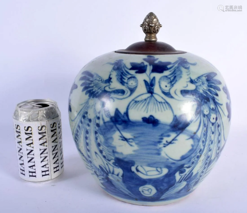 A LARGE 19TH CENTURY CHINESE CELADON BLUE AND WHITE