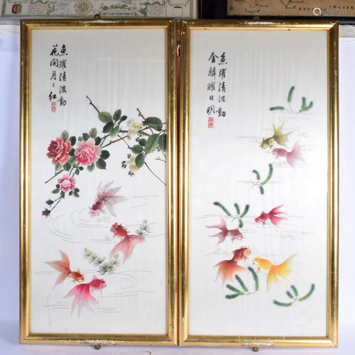 A PAIR OF EARLY 20TH CENTURY CHINESE SILK EMBROIDERED