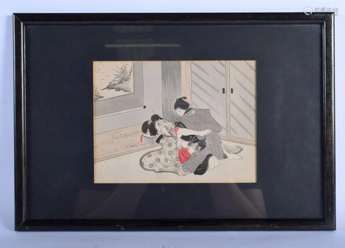 A 19TH CENTURY JAPANESE MEIJI PERIOD FRAMED EROTIC