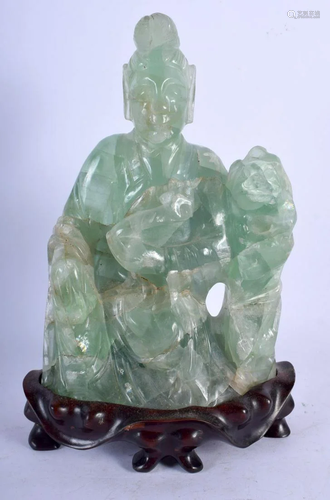 A 19TH CENTURY CHINESE CARVED FLUORITE FIGURE OF