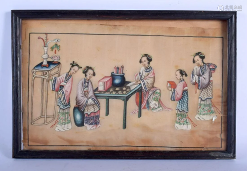 A 19TH CENTURY CHINESE PITH PAPER WATERCOLOUR depicting