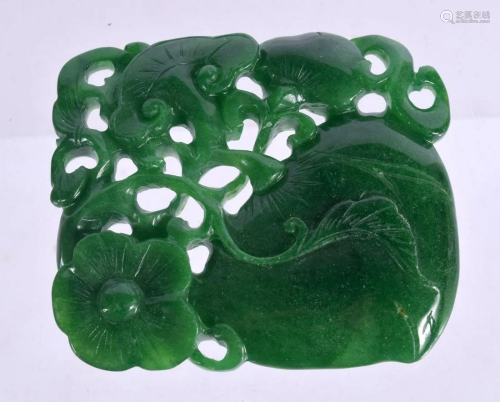 A CHINESE CARVED JADE PLAQUE 20th Century. 73 grams.